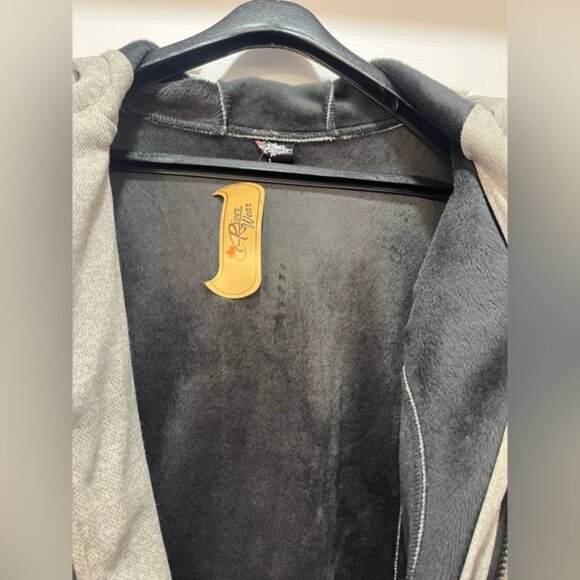 Grey Zip Up Jacket Hood Size L Faux Fur Lined Cozy Oversized Fit New with Tags - Picture 4 of 6